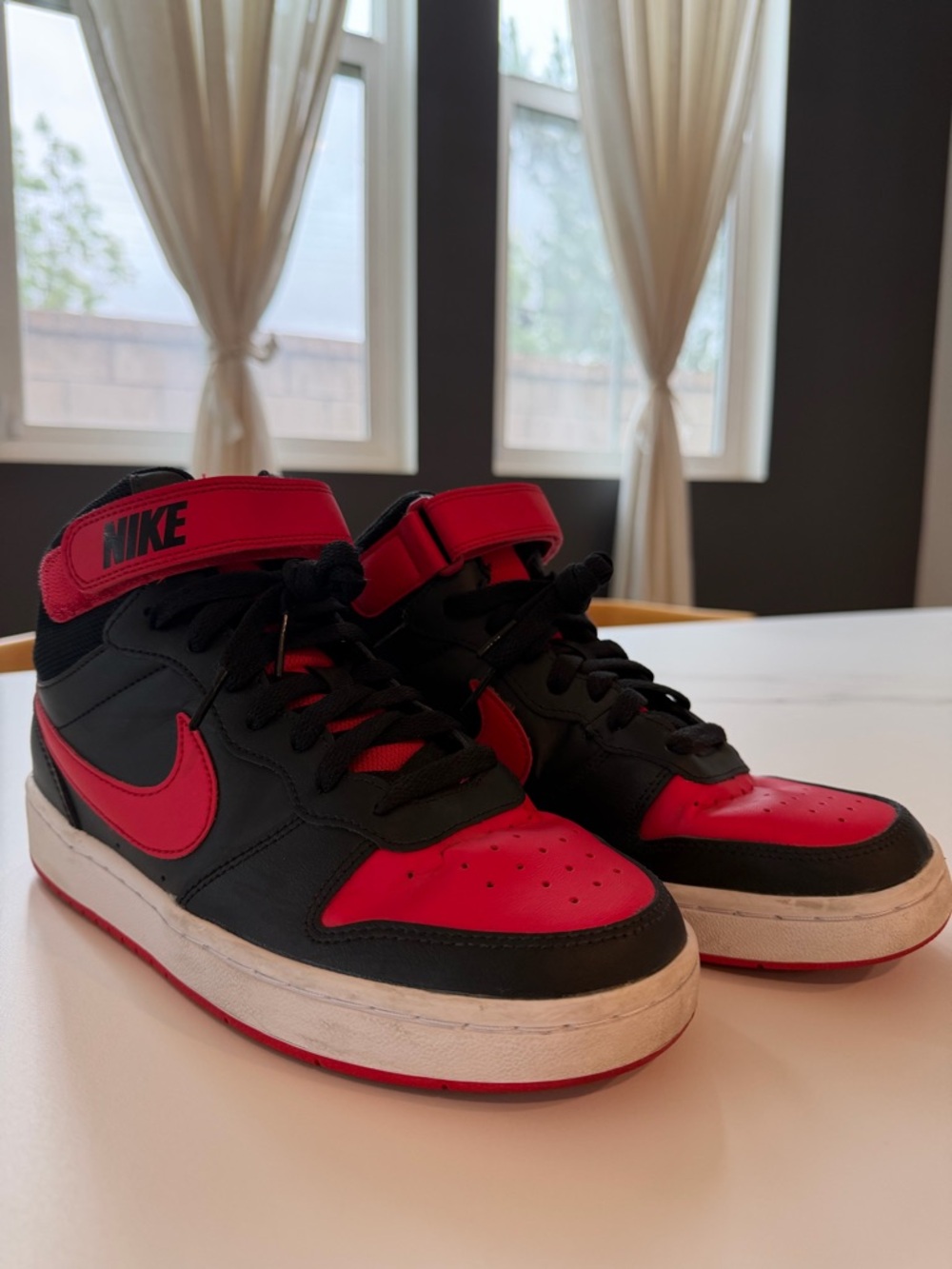 Nike Kids Black and Red High-Top Sneakers with Velcro Strap